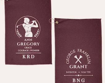 Personalized Black Golf History Towel Set | Custom Initials | Ann Gregory | George Franklin Grant | Golf Gift | Black Golf Legacy |