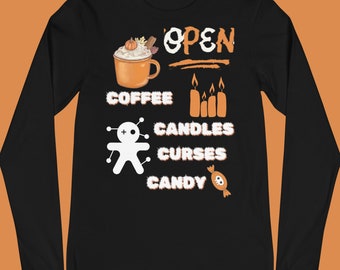 Halloween Shirt  Halloween Coffee Shirt   Long Sleeved Halloween Shirt   Candles and Curses Halloween Shirt