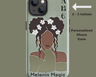 Personalized Case for iPhone Custom Initials Melanin Magic Phone Case Tough Case for iPhone Black Girl Phone Case Afro Woman Phone Case