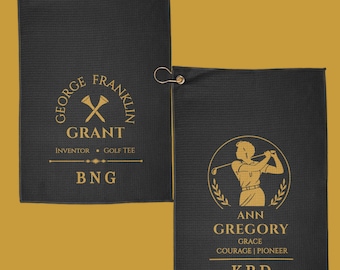 Personalized Black Golf History Towel Set | Custom Initials | Ann Gregory | George Franklin Grant | Golf Gift | Black Greek |Golf Legacy