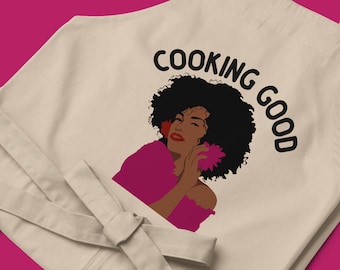Apron  Organic Cotton Apron  Eco Friendly Apron  Cooking Gift Apron  Black Woman Apron
