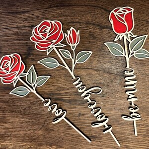 San Valentín / 5º Aniversario Regalo de Tallo de Rosa de Madera - Love / Be Mine / I Love You