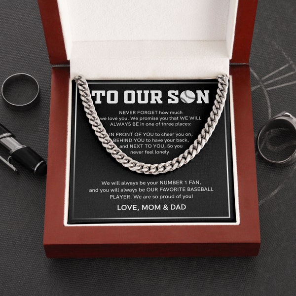 Baseball Sport Son Necklace, Cuban Chain Gift for Baseball Son, Baseball Player, Baseball Son Gift From Mom Dad, Baseball Necklace for Boys