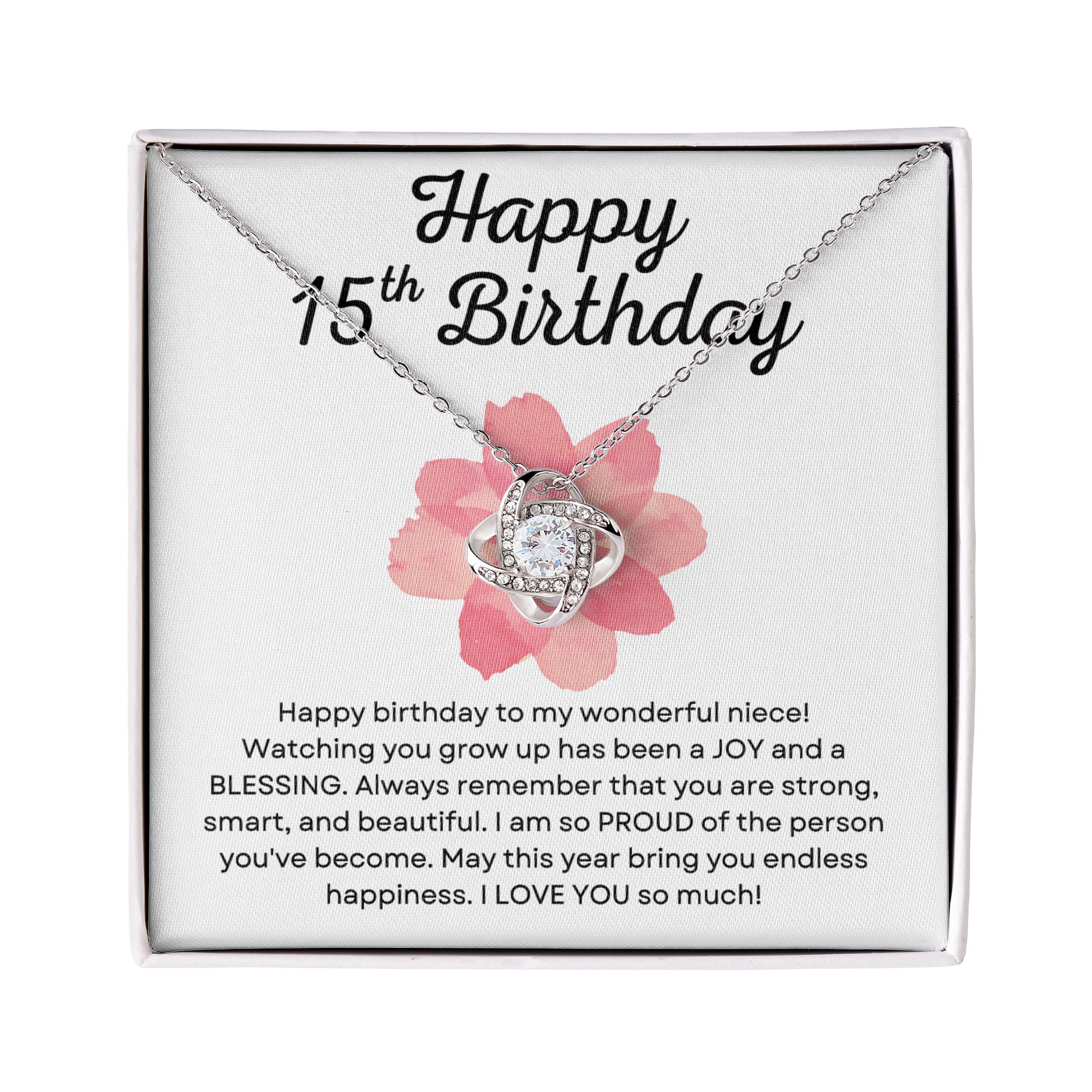 15th Birthday Gift for Teen Girl | Happy Sweet 15 Gift Necklace Mahogany Style Luxury Box