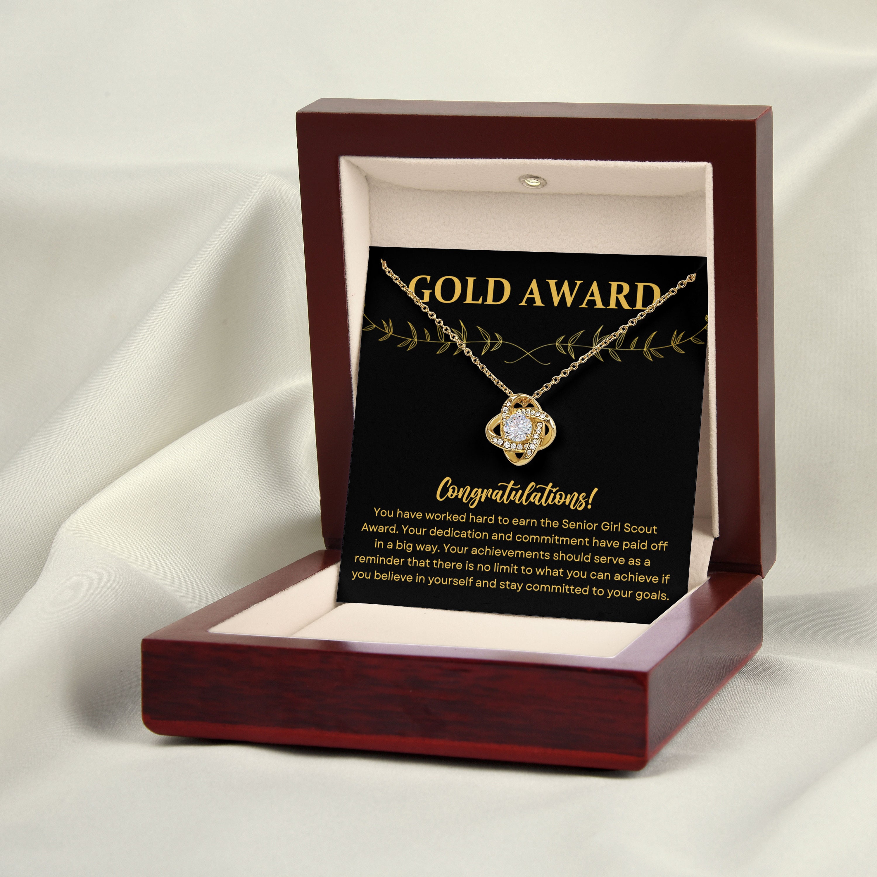 Gift for Girl Scout Gold Award, Girl Scout Gold Award Congratulations Necklace 18K Yellow Gold Finish / Luxury Box
