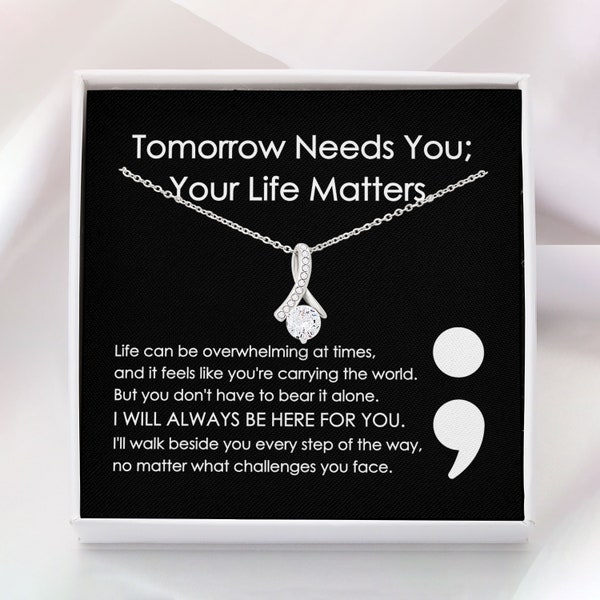 Suicide Prevention Awareness Necklace Gift for Friend Sister Recovery, Mental Health Gift, Semicolon Mental Wellness, Warrior Jewelry