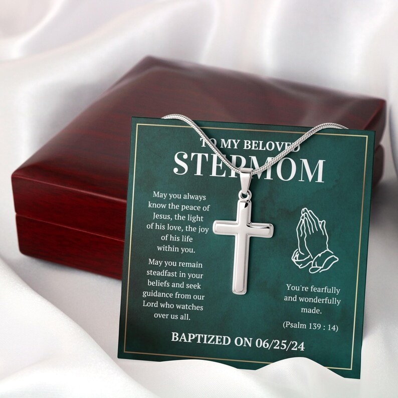 Personalized Baptism Gift for Stepmom, Cross Necklace Gift for Stepmom