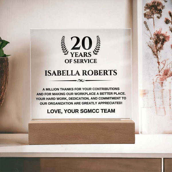 20 Years of Service Plaque, 20 Years Work Anniversary Gift, Employee Recognition, Employee Appreciation, Workiversary, Staff Appreciation