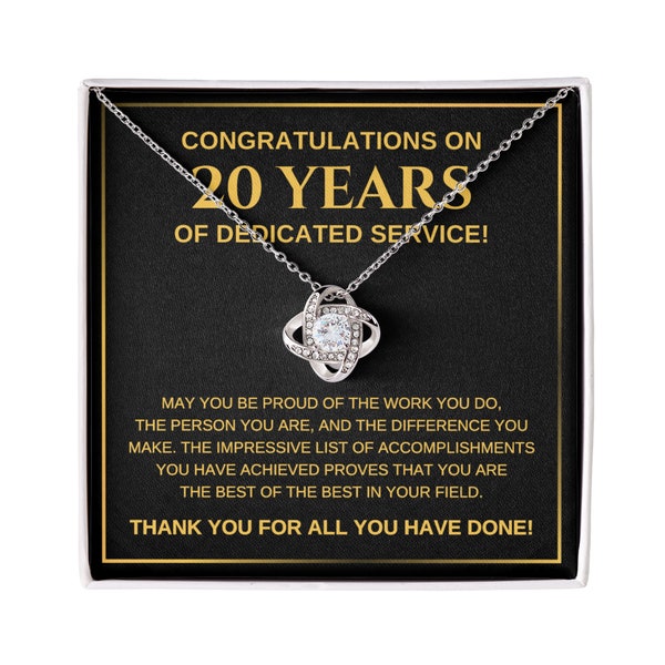 20 Year Work Anniversary Necklace, Service Award, Company Gifts, Corporate Gift, Staff Appreciation, 20 Years of Service for Boss, Coworker