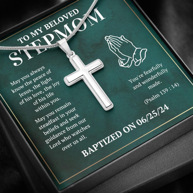 Personalized Baptism Gift for Stepmom, Cross Necklace Gift for Stepmom
