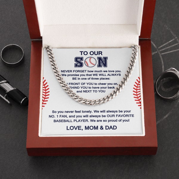 Baseball Sport Son Necklace, Cuban Link Chain Gift for Baseball Son, Baseball Player, Baseball Son Christmas, Baseball Son Gift From Mom Dad