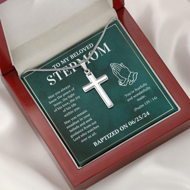 Personalized Baptism Gift for Stepmom, Cross Necklace Gift for Stepmom