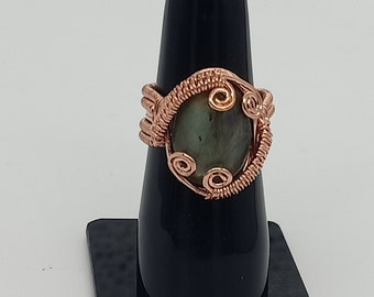 Wire Warp Copper Ring|  Christmas gift|  Gemstone Ring| Handmade Ring|  Wire Wrapped|   Labradorite Ring|  Copper ring|  Beautiful Ring|