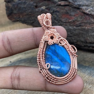 Labradorite Copper Plated Wire Wrapped Pendant HandMand Jewelery Copper Wire Wrapped Pendant Jewelry Making Birthday Gift for HimUnique Item