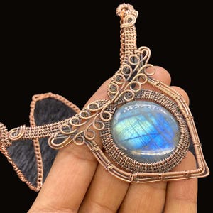 Labradorite Necklace Copper Wire Wrapped Pendant Necklace Natural Labradorite Gemstone Necklace Copper Jewelry Handmade Jewelry Gift for Her