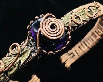 Amethyst Copper Cuff Bangle Amethyst Bracelet Amethyst Copper Wire Wrapped Cuff Bracelet Wire Wrapped Jewelry Handmade Jewelry Gift For Her