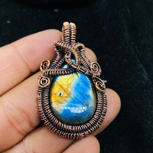 Labradorite Copper Oxidized Pendant Labradorite Gemstone Copper Wire Wrap Pendant Jewelry Gift Pendant Oxidize Polish Pendant