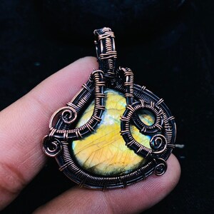 Labradorite Copper Oxidized Pendant Labradorite Gemstone Copper Wire Wrap Pendant Jewelry Gift Pendant Oxidize Polish Pendant