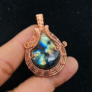 Wire Wrapped Copper Pendant Labradorite Gemstone Pendant Healing Pendant Necklace Oxidized Copper Jewelry Party Wear Pendant Birthday Gift