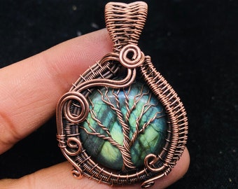 Tree Of Life Labradorite Pendant Copper Wire Wrapped Pendant Handmade Gemstone Pendant Designer Copper Jewelry Tree Of Life Jewelry For Gift