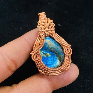 Labradorite Gemstone Pendant Copper Wire Wrapped Pendant Labradorite Pendant Copper Pendant Jewelry Gift For Her Mother Copper Antique