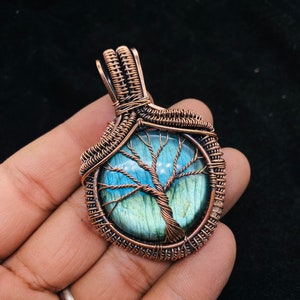 Labradorite Tree of Life Pendant: Handmade Copper Wire Wrapped Necklace