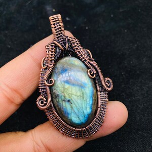 Labradorite Copper Oxidized Pendant Labradorite Gemstone Copper Wire Wrap Pendant Jewelry Gift Pendant Oxidize Polish Pendant