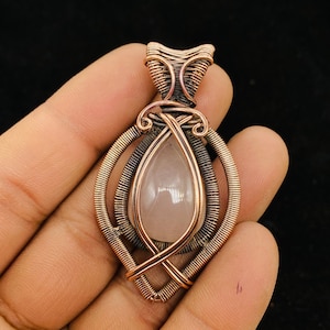 Rose Quartz Copper Wire Wrapped Pendant Antique Finish Pink Quartz Gemstone Pendant Copper Wire Jewelry Handmade Jewelry Anniversary Gift