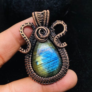 Labradorite Copper Oxidized Pendant Labradorite Gemstone Copper Wire Wrap Pendant Jewelry Gift Pendant Oxidize Polish Pendant