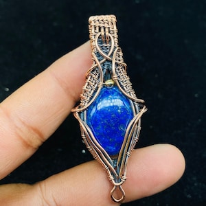 Designer Lapis Lazuli Wire Wrapped Pendant Blue Lapis Gemstone Pendant Dainty Fancy Pendant Gift For Anniversary Handcrafted Copper Jewelry