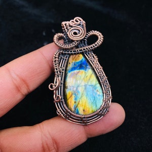Wire Wrapped Copper Labradorite Pendant: Pear Stone Jewelry