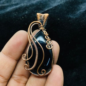 Natural Black Onyx Copper Pendant, Wire Wrapped Copper Pendant. Handmade Pendant, Gemstone Agate Pendant, Birthstone Pendant, Gift Ideas,