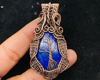 Tree of Life Lapis Lazuli Pendant Copper Wire Wrapped Pendant Lapis Lazuli Gemstone Pendant Jewelry Handmade Jewelry Lapis Lazuli Jewelry