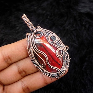 Snake Skin Jasper Copper Wire Wrapped Pendant Handmade Wired Jewelry Jasper Gemstone Pendant Red Jasper Wire Jewelry Gift For Mother