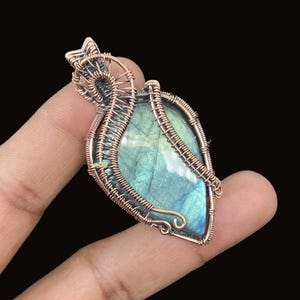 Copper Labradorite Wire Wrapped Pendant Gemstone Pendant Jewelry Flashy Labradorite Necklace Handmade Wire Jewelry Designer Bridesmaid Gift