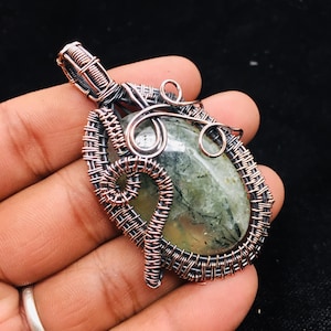 Prehnite Wire Wrapped Pendant Cabochons Gemstone Jewelry Copper Wire Wrapped Pendant Wire Wrap Pendant Jewellery Gift For Mother