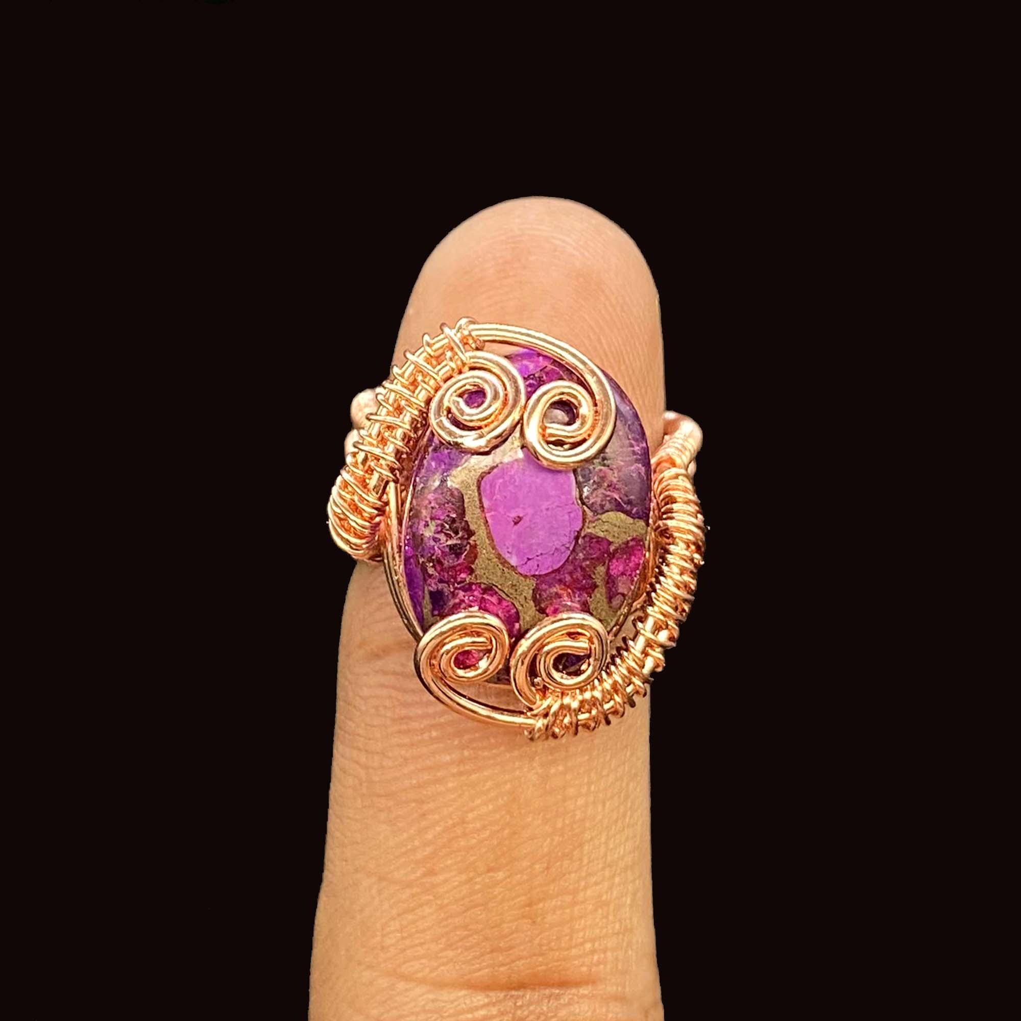 Bague Faite Main En Cuivre Avec Labradorite Coeur - Taille 9, Vintage, Sans Nickel