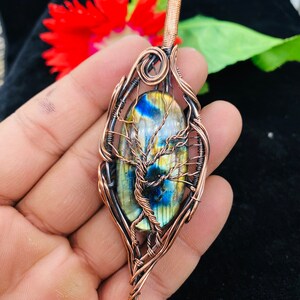 Labradorite Tree Of Life Pendant: Copper Wire Wrapped Necklace