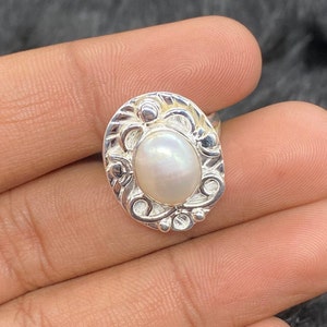 Handmade Sterling Silver Biwa Pearl Ring: Statement Engagement Ring