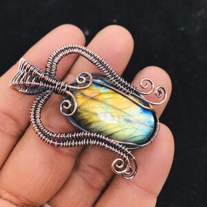 Copper Pendant, Labradorite Gemstone Pendant, Wire Wrapped Pendant, Flashy Pendant, Oxidized Copper Pendant Handmade Pendant Healing Jewelry