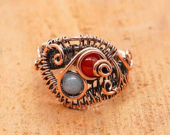 Gothic Filigree Copper Ring Artisan Antiqued Wire Wrap Jewelry