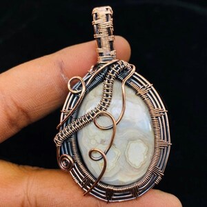 Crazy Lace Agate Pendant: Handmade Copper Wire Wrapped Gemstone Jewelry