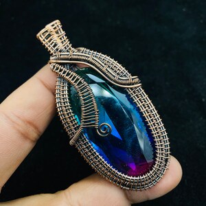 Handgemachter Kupferdraht Gewickelt Facettierte Glas Anhänger