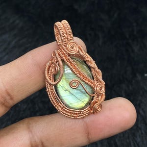 Copper Labradorite Pendant Flashy Labradorite Gemstone Pendant Wire Wrapped Pendant Small Pendant Statement Jewelry Handcrafted Pendant