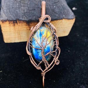 Wire Wrapped Labradorite Tree of Life Pendant: Antiqued Copper Boho Jewelry
