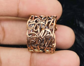 【一点物】ハンドメイドバンドリング　銀と銅の杢目金調リング　バンドリング ソリッド銅バンドリング：ハンドメイドパターンのグルーヴィーな