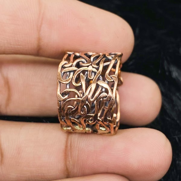 Handmade Reticulated Copper Ring: Unisex Wire Wrap Statement Jewelry