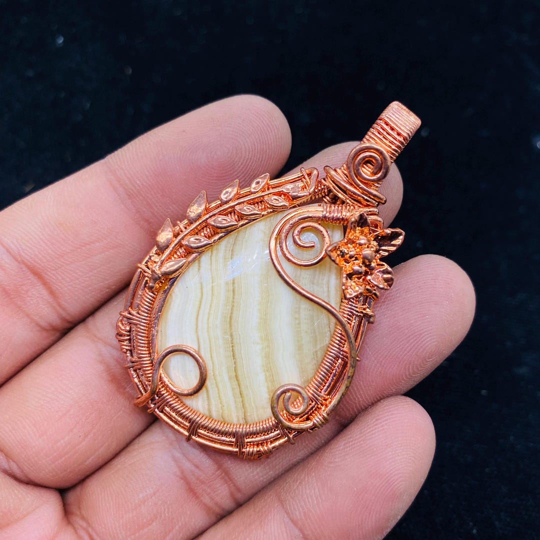Crazy Lace Agate Copper Wire Wrapped Pendant: Handmade Gemstone