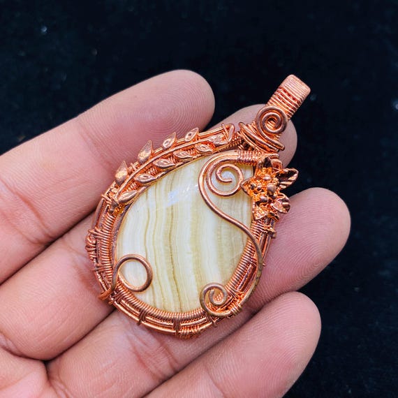 Crazy Lace Agate Copper Wire Wrapped Pendant: Handmade Gemstone
