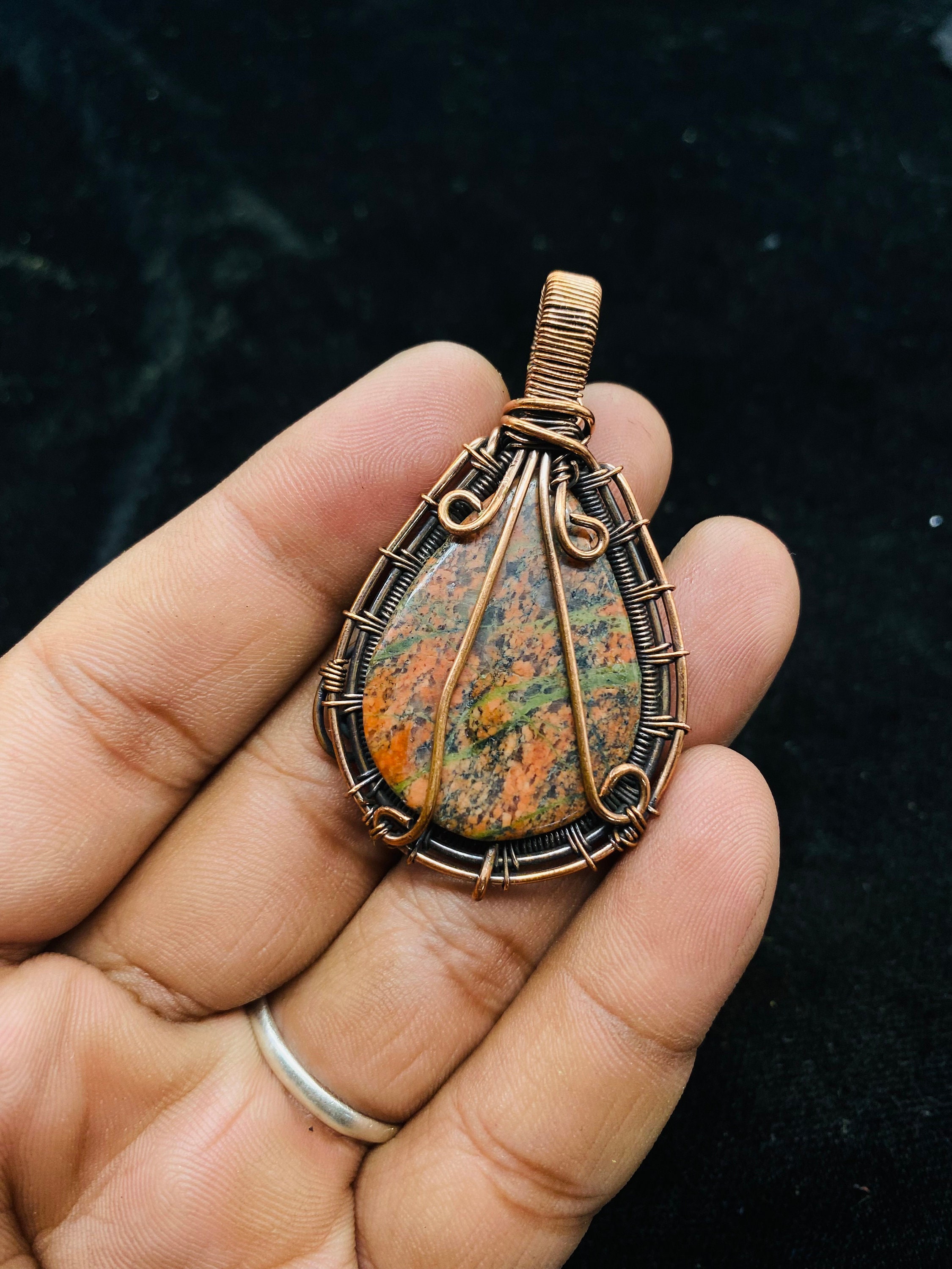 Wire Wrapped Copper Unakite Pendant: Healing Crystal Jewelry